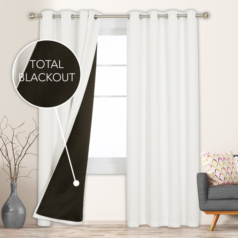 Curtains Grey Grommet Top Blackout Lining Linen Like Texture