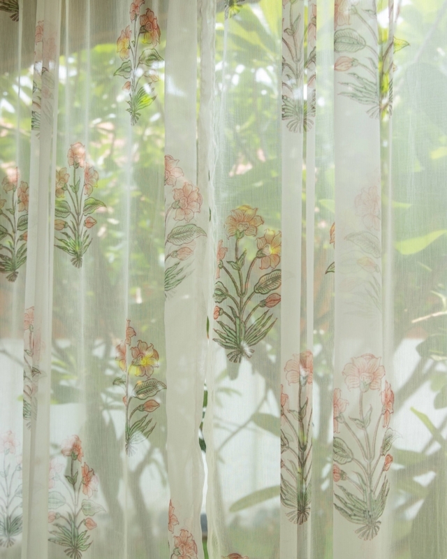 Curtains Handblock Iris Print Light Filtering Chiffon Bohemian