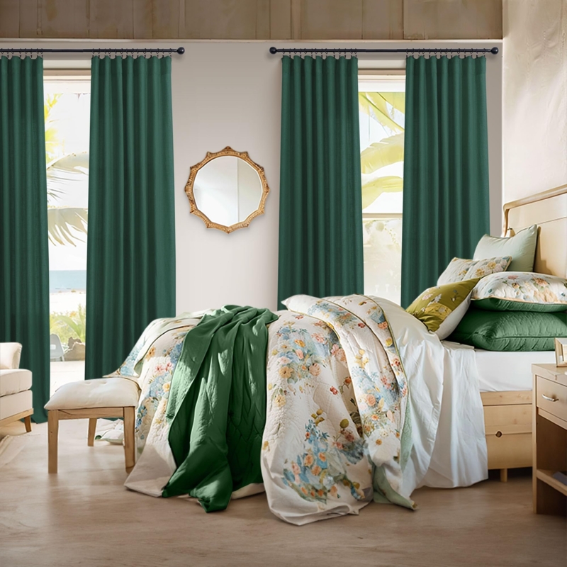 Curtains Heavy Slub Weave Dark Green Semi Sheer Moody Farmhouse Decor