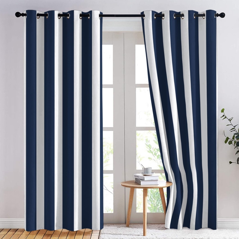 Curtains Horizontal Blackout Navy Blue Nautical Style