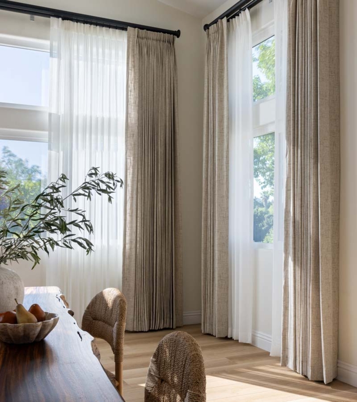 Curtains Ivory Light Filtering Tailored Pleats Dining Room Idea