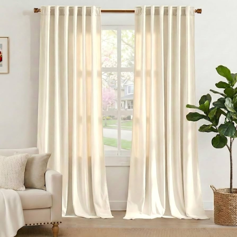 Curtains Ivory Velvet Pile Floor Length Heavy Weight Thermal