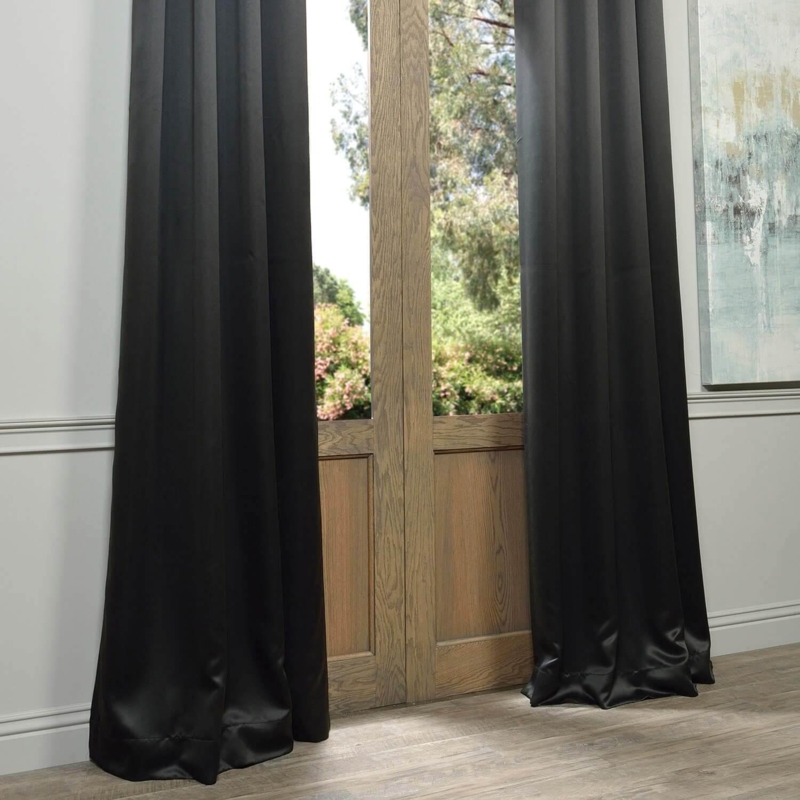 Curtains Jet Black Velvet Grommet Heavyweight Contemporary Drapes
