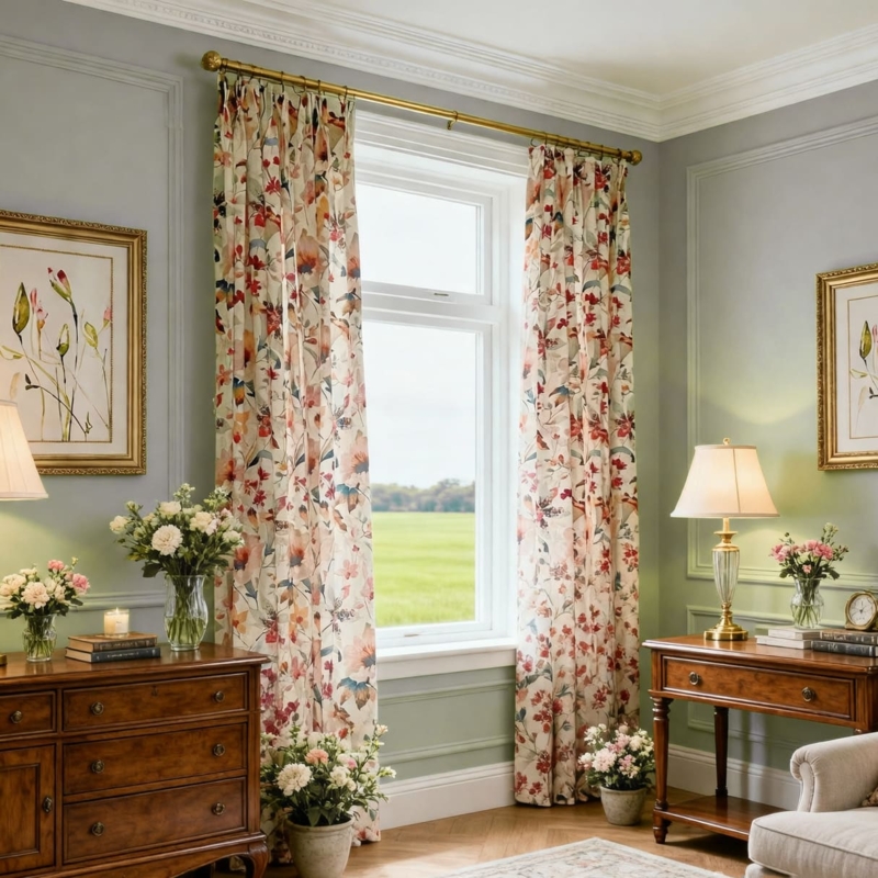 Curtains Large Scale Poppy Print Navy Blue Blackout Bold Floral Curtains