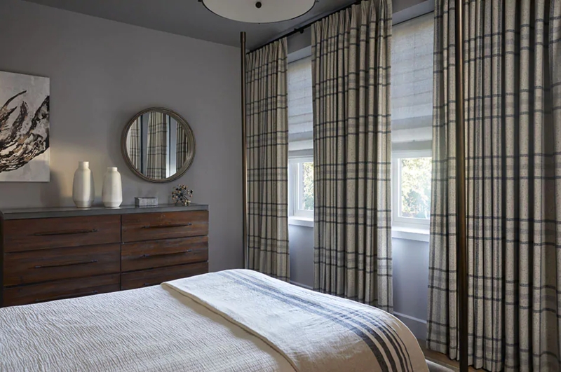 Curtains Light Blue Windowpane Plaid Tailored Pleat Coastal Bedroom