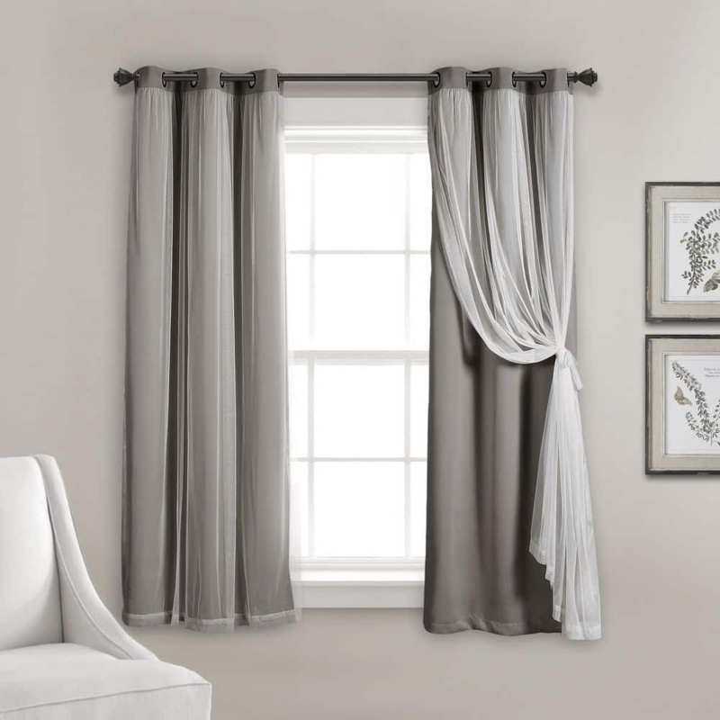 Curtains Light Gray Layered Design Grommet Woven Texture