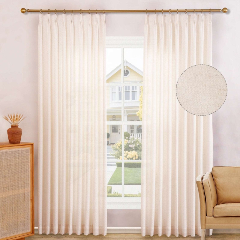 Curtains Linen Blend Texture Beige Pinch Pleat Scandinavian Style Drapes