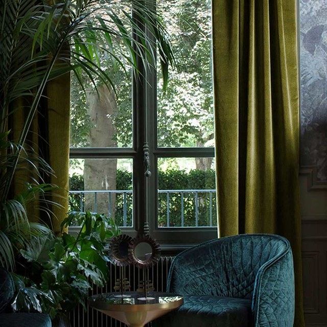 Curtains Matte Chenille Olive Green Pencil Pleat Header Earthy Decor