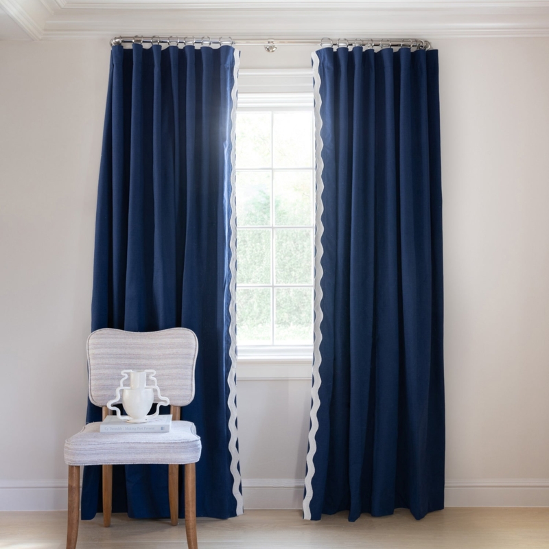 Curtains Midnight Blue Solid Cotton Floor Length Tailored Hem Matte