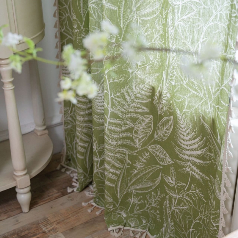 Curtains Modern Farmhouse Nature Print Linen Texture Floor Length