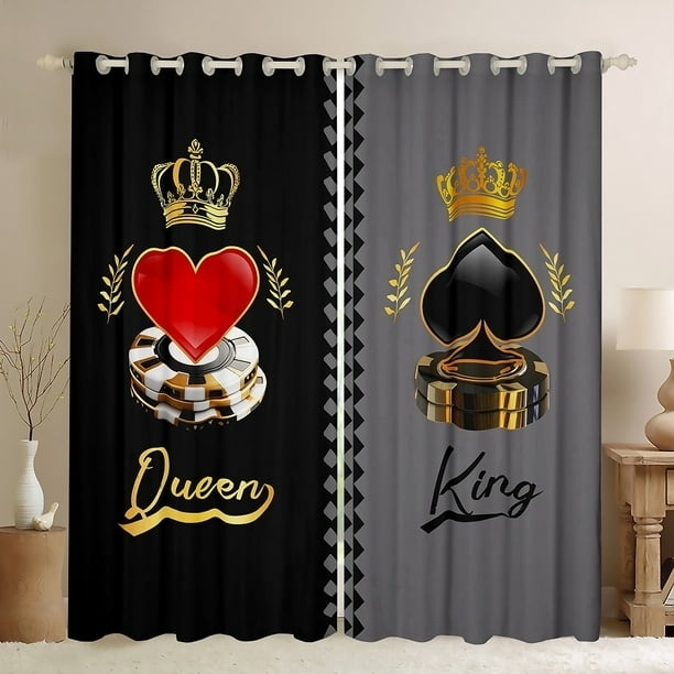 Curtains: Modern King & Queen Crown Graphic, Color Blocked Grommet