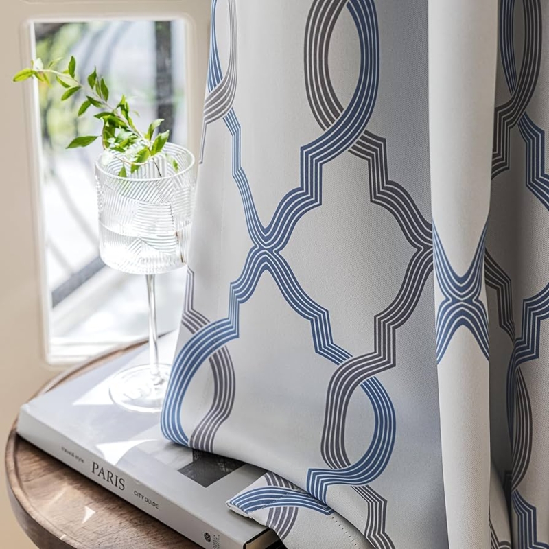 Curtains, Moroccan Geometric Pattern, Trellis Print, Farmhouse Style Drapes
