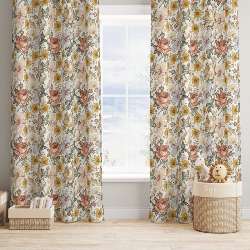 Curtains Mustard And Rust Palette Bohemian Vintage Floral Nursery Curtains