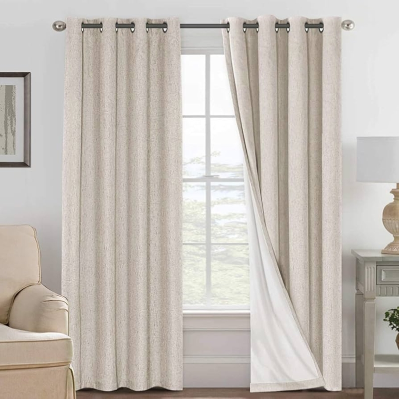 Curtains Natural Linen Texture Black Grommets Blackout Neutral Look