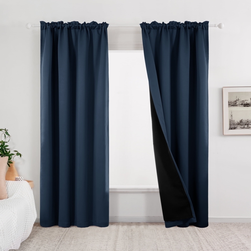 Curtains Navy Blue Hue Matte Finish Grommet Top Contemporary