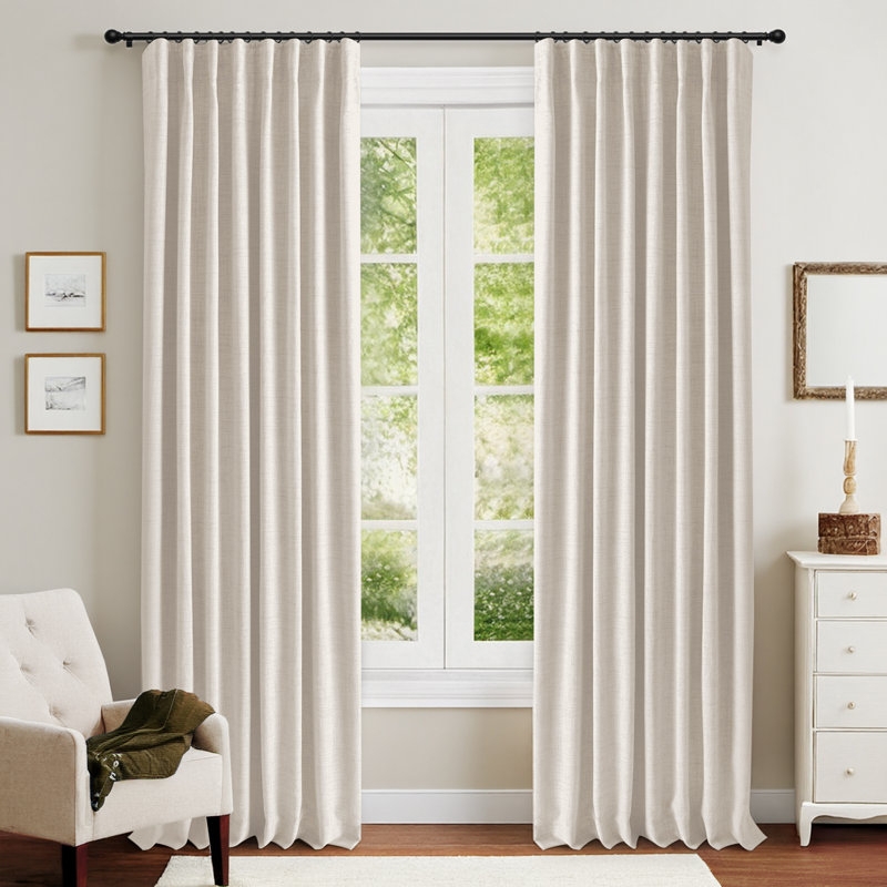 Curtains Navy Blue Linen Texture Grommet Top Transitional