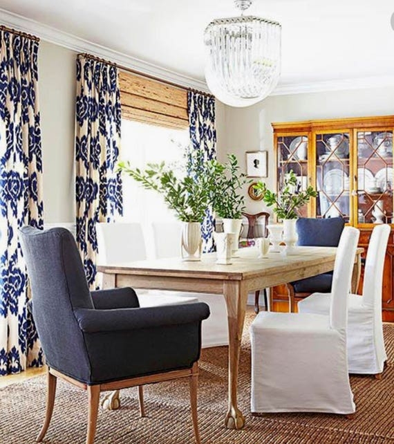 Curtains Navy Ivory Ikat Kilim Pattern Global Inspired Geometric
