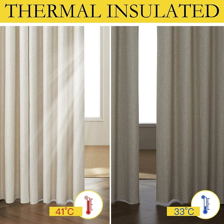 Curtains Oatmeal Linen Texture Ring Clip Hanging Blackout Boho Chic