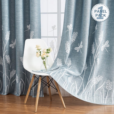 Curtains Off-white Aqua Blue Embroidered Curtains Decor Wheat Pattern