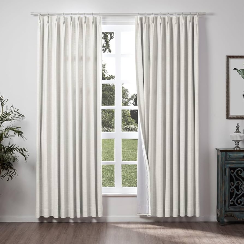 Curtains Off-White Pinch Pleat Linen Like Texture Extra Wide Drapes