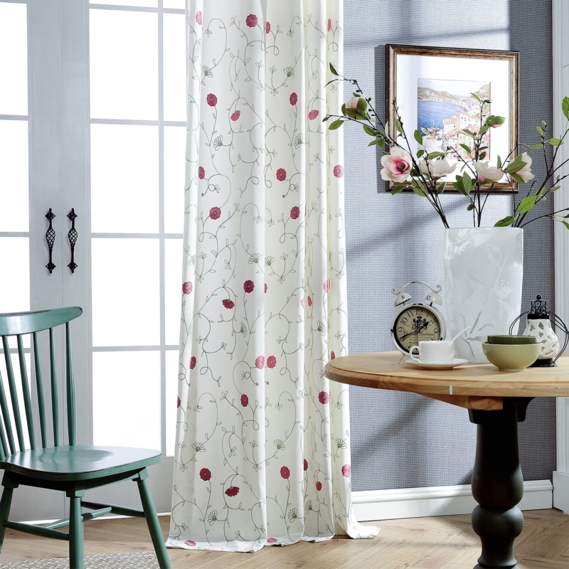 Curtains Off-white Red Botanical Window Treatments Faux Linen
