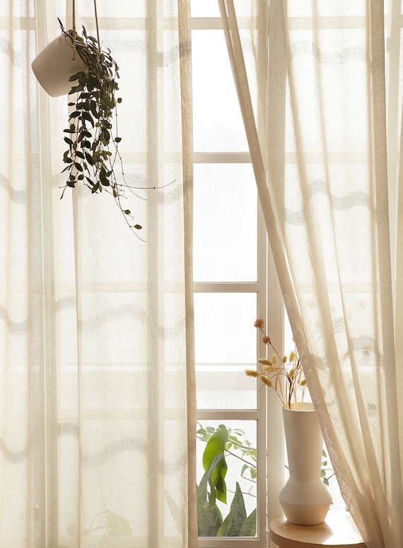 Curtains Organic Modern Linen Look, Ash Beige Window Sheers.