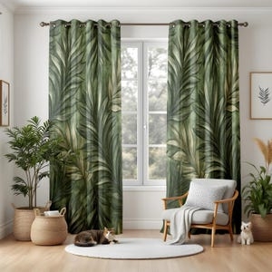 Curtains Oversized Fern Print Jungle Inspired Dark Botanical Rod Pocket