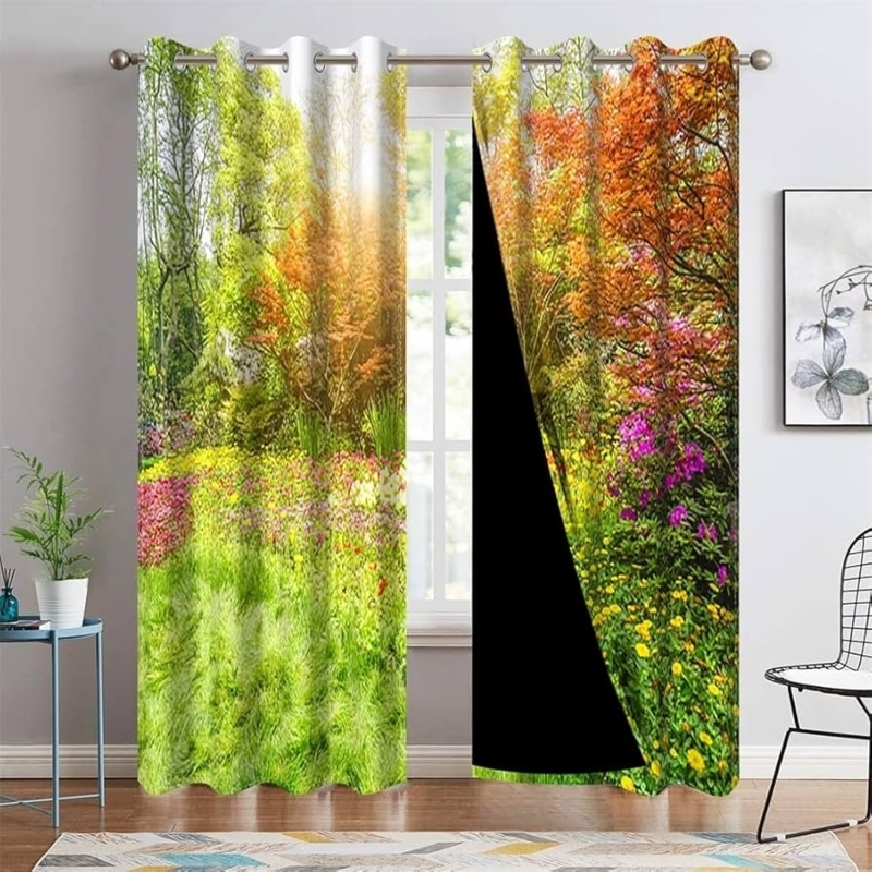 Curtains Photorealistic Landscape Spring Park Floral Vibrant Blackout