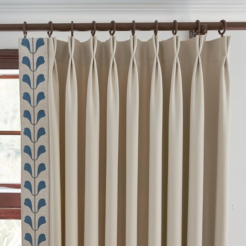 Curtains Pinch Pleat Off-white Drapes Embroidered Vertical Border