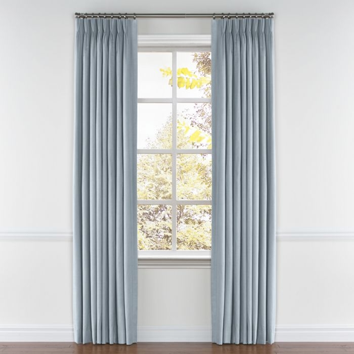 Curtains Pinch Pleat Storm Blue Gray Linen Texture Tailored Header