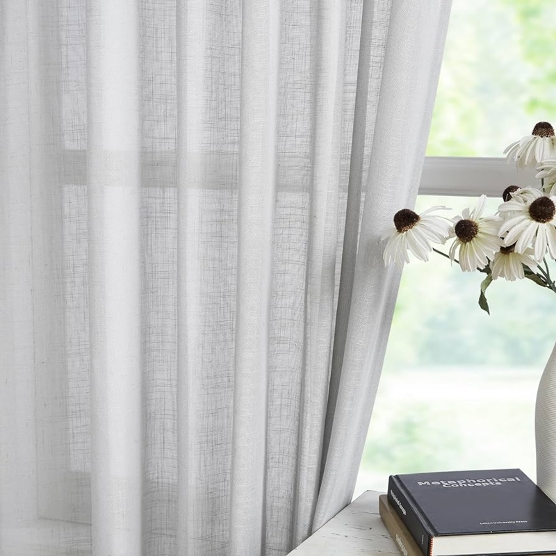 Curtains Pinch Pleated Header Linen Textured Sheer Drapes