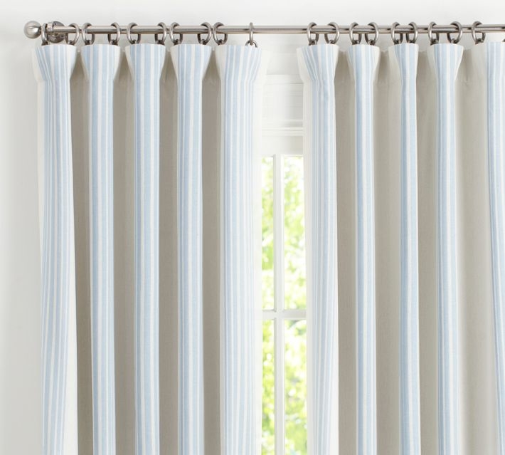 Curtains Porcelain Blue Horizontal Stripes Linen Like Coastal