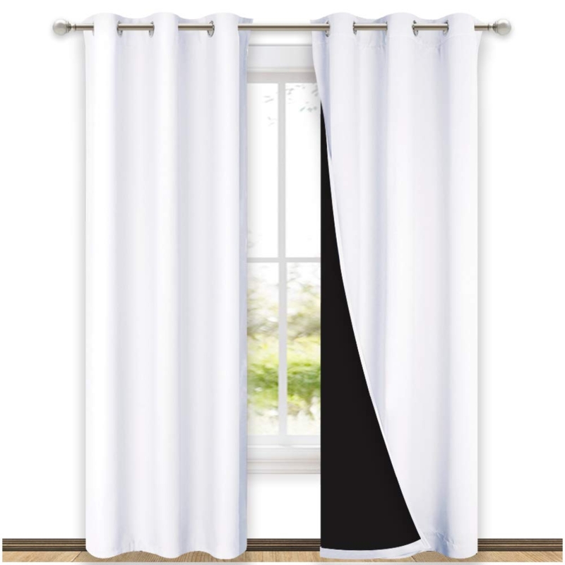 Curtains Pure White Fabric Blackout Lining Rod Pocket For Bedroom