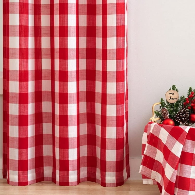 Curtains Red White Buffalo Plaid Semi Sheer Grommet Top Farmhouse