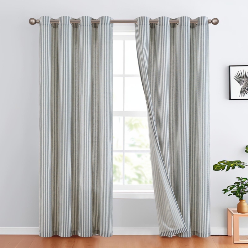Curtains Relaxed Linen Look Vertical Stripes Farmhouse Style