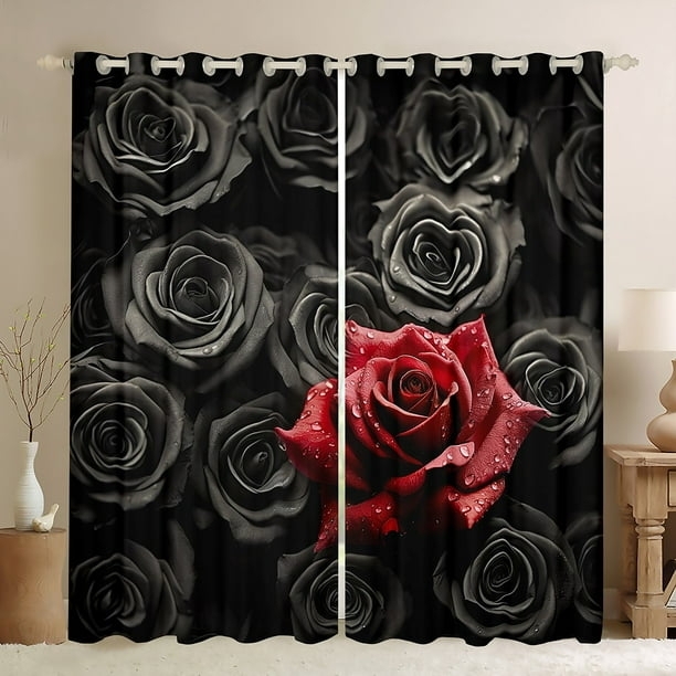 Curtains Romantic Grommet Top Floor Length Mirrored Floral Design