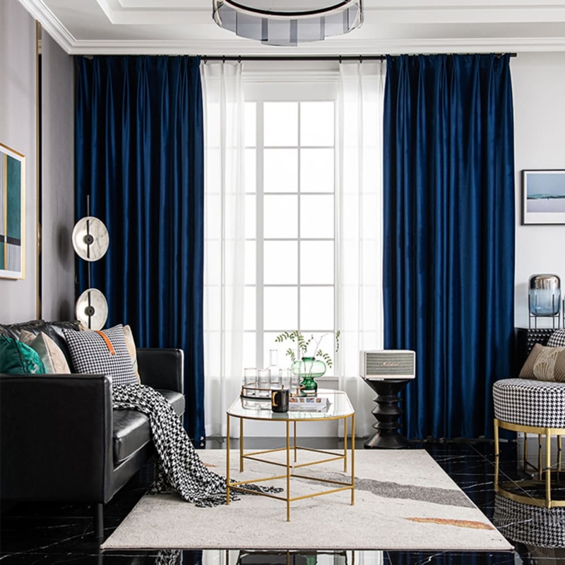 Curtains Royal Blue Velvet Lustrous Deep Folds Modern Glam Drapes