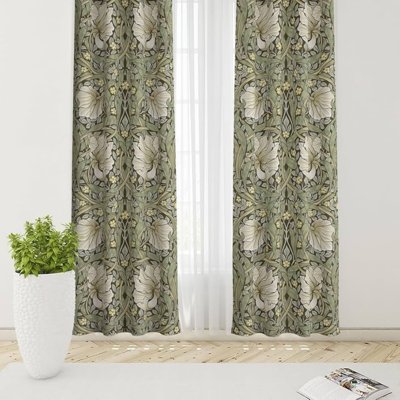 Curtains Sage Green Palette Linen Like Opaque Boho Chic Botanical Curtains