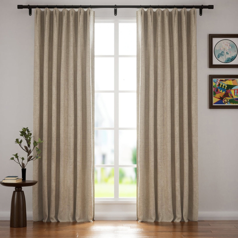 Curtains Sand Beige Pleated Header Blackout Minimalist Drapes