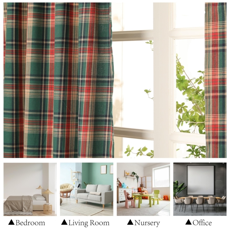 Curtains Scottish Plaid Pattern Forest Green Grommet Top Light Filtering