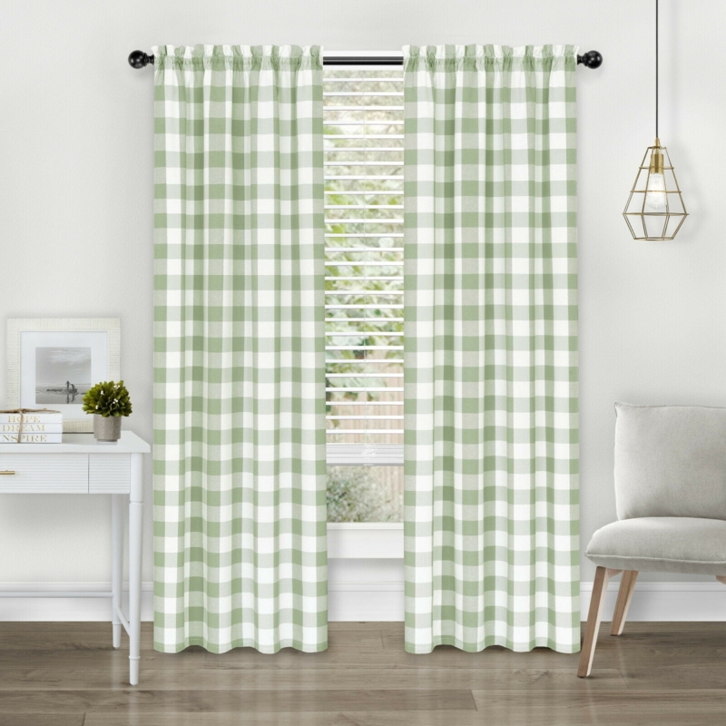 Curtains Sill Length Granny Apple Green Buffalo Check Rod Pocket