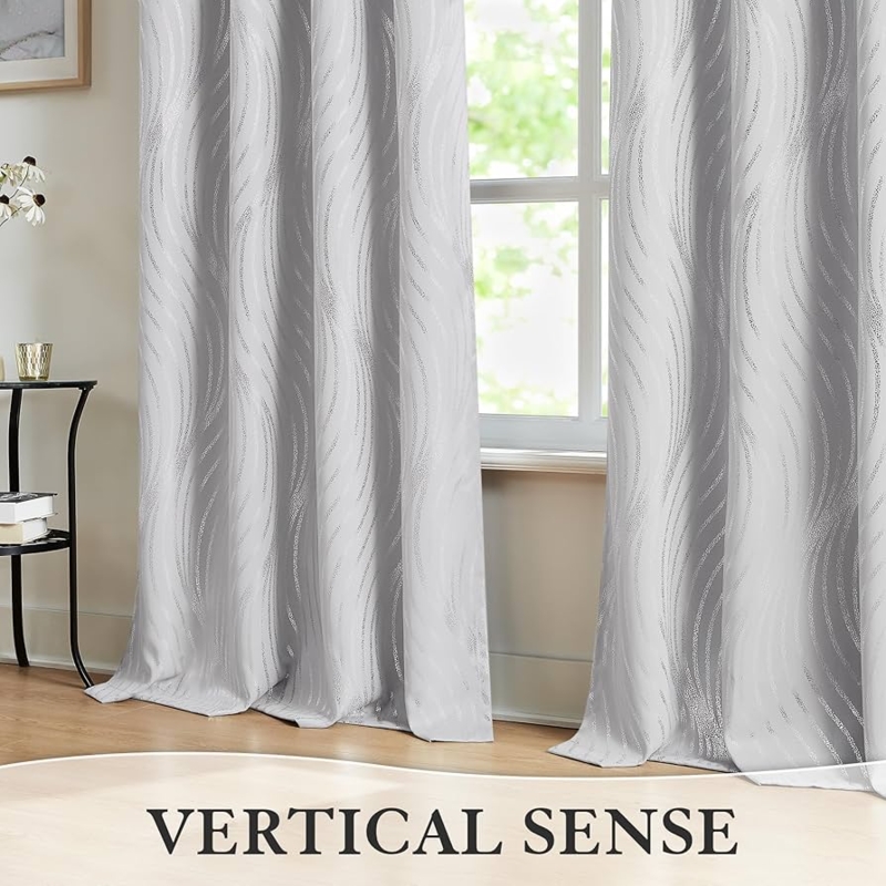 Curtains Silver Metallic Wave Print Blackout Grommet Grey Drapes