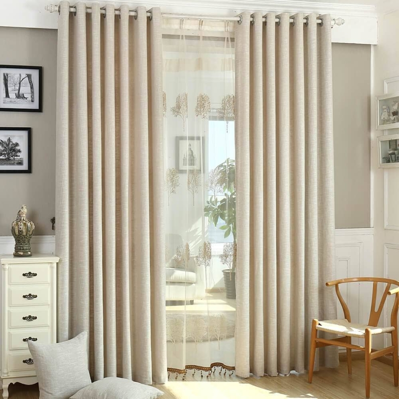Curtains Slub Texture Warm Beige Ring Top Light Filtering Organic Drapes