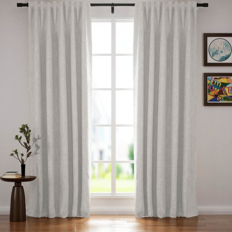 Curtains Soft White Linen Like Texture Back Tab Blackout Drapes