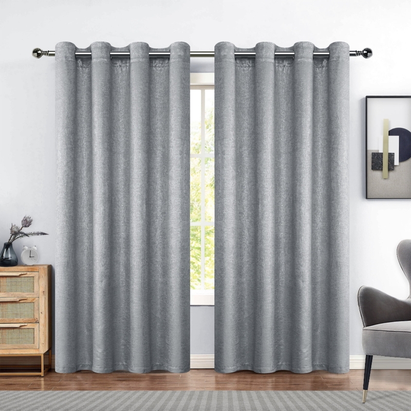 Curtains Sparkly Metallic Finish Blackout Grommet Gray Drapes