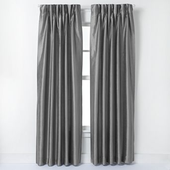 Curtains: Tailored Pewter Grey Back-Tab Panels, Woven Texture Set