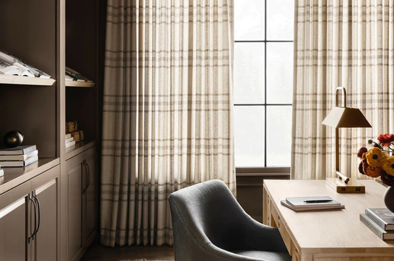 Curtains Tailored Pleat Neutral Plaid for Home Study Decor