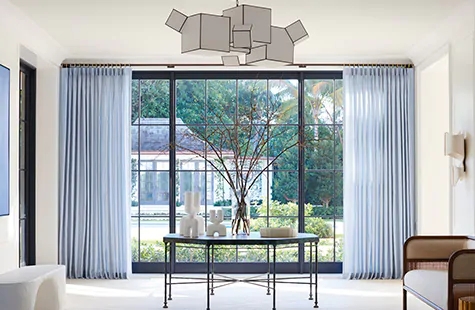 Curtains Tailored Pleat Sky Blue Vertical Stripes Drapery