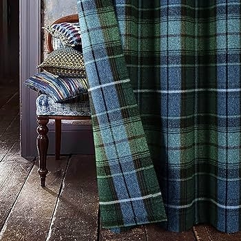 Curtains Thick Drapes Blue Green Tartan Grommet Header Woven