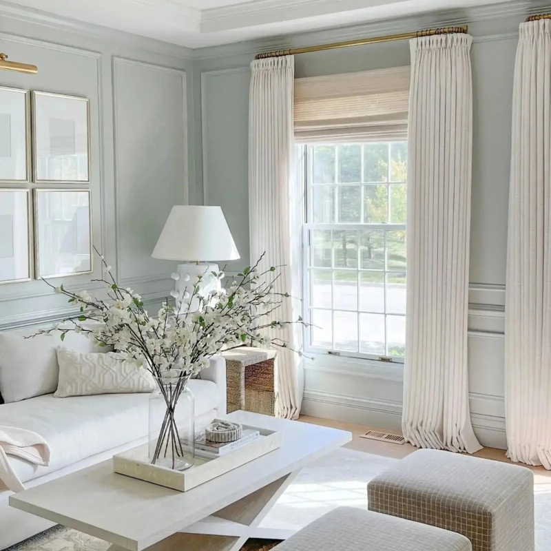 Curtains: Triple Pleat Cream Textured Weave, Linen Look Transitional